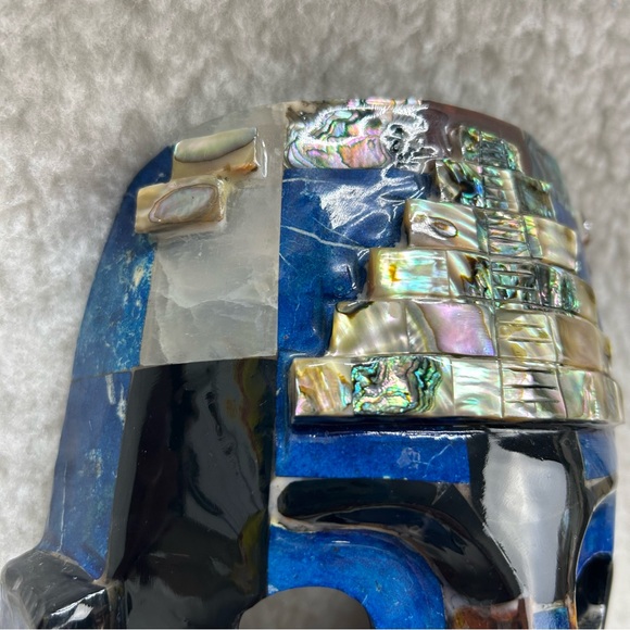 Oaxaca Mayan Aztec mosaic lapis black brown abalone burial decor mask stands 8.5 - Picture 3 of 14